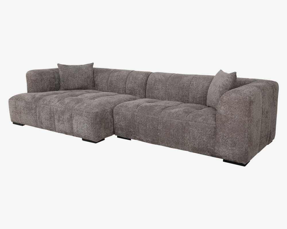 Sofa M/Chaiselong V.Gråbrun Bouclé