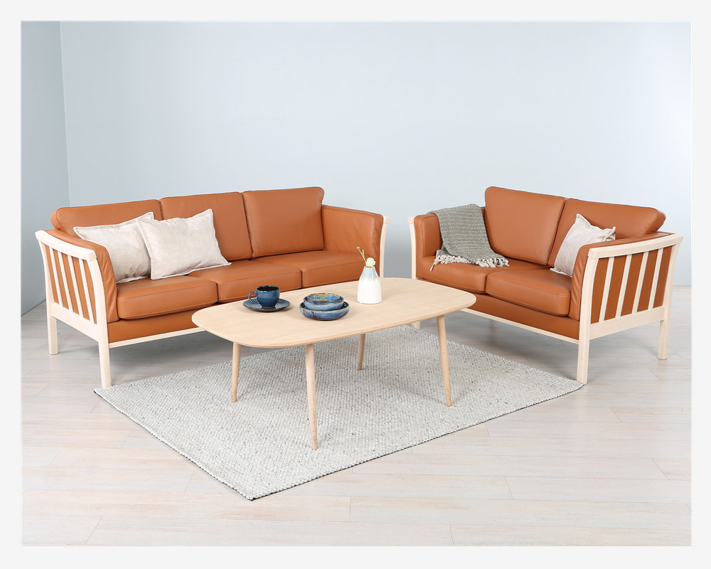 Sofa 3 Pers. Luksus Tremmesofa Cognac/Bøg