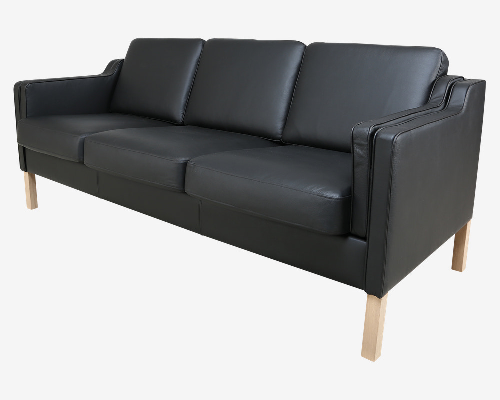 Sofa 3 Pers. Klassisk Design Sort Læder