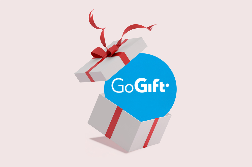 GoGift gavekort logo i gaveæske