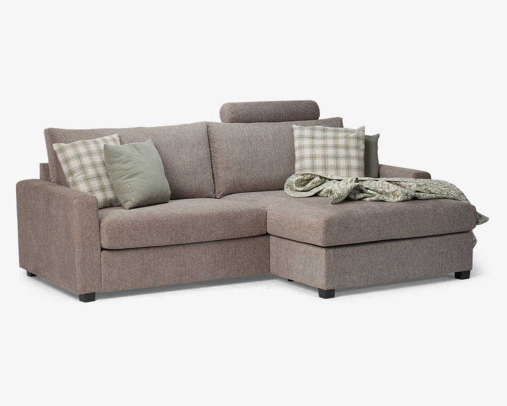 Sofa m/Chaiselong Grå/Beige Møbelstof