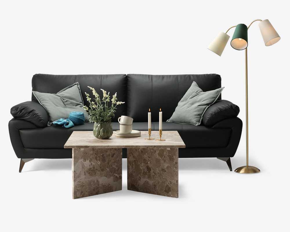 Sofa 3 Pers. Sort Kunstlæder/PU