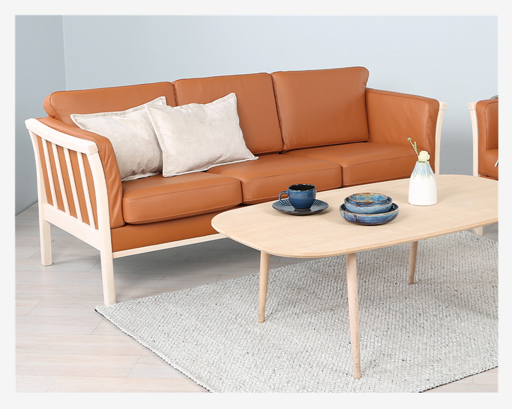 Sofa 3 Pers. Luksus Tremmesofa Cognac/Bøg