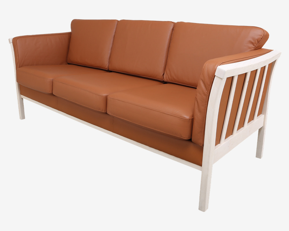 Sofa 3 Pers. Luksus Tremmesofa Cognac/Bøg