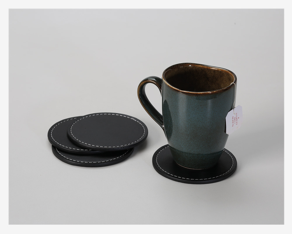 Coaster Rund 4pk Sort Ø.10 cm 